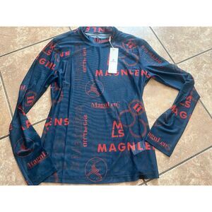 NWT Magnlens M Logo Print Tissue Active Top Teal Orange